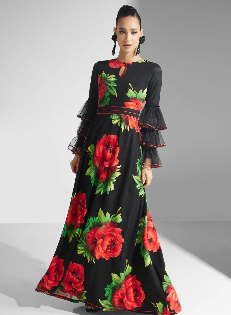 Golden Apple  Printed Ruffle Sleeve Dress for Women | Best Price UAE