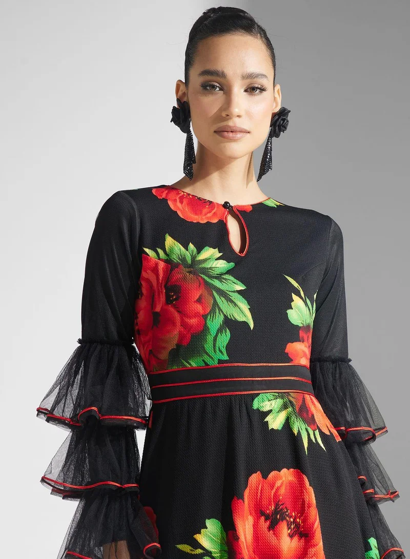Golden Apple  Printed Ruffle Sleeve Dress for Women | Best Price UAE