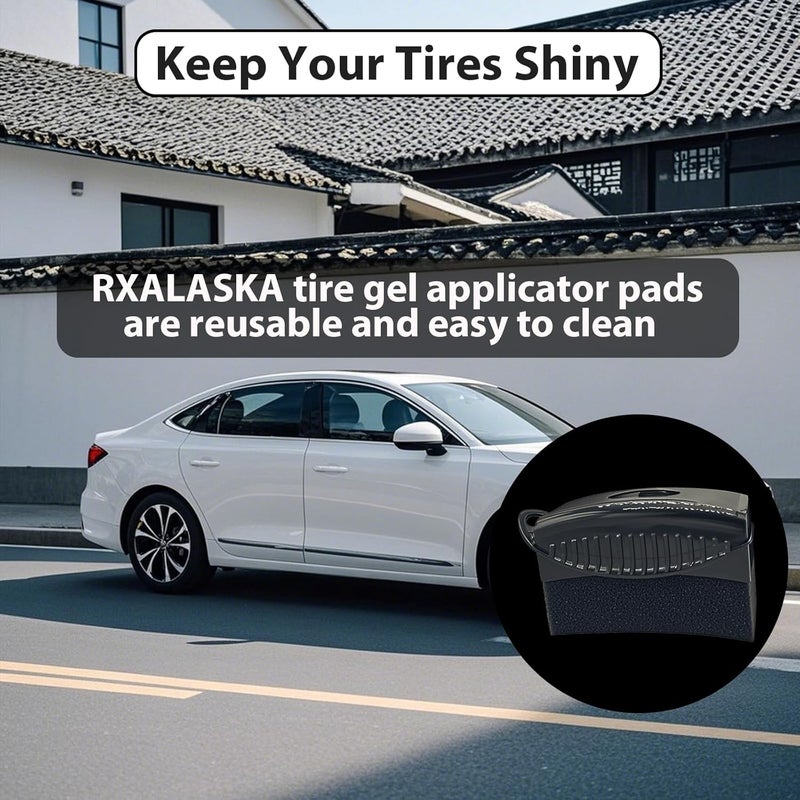 RXALASKA 2 Pack Tire Shine Applicator Pads, Reusable Tire Dressing Applicator Sponge, Curved Tire Gel Applicator Forms with Lid, Black Tire Applicator Pads for Car Cleaning Detailing - Image 4