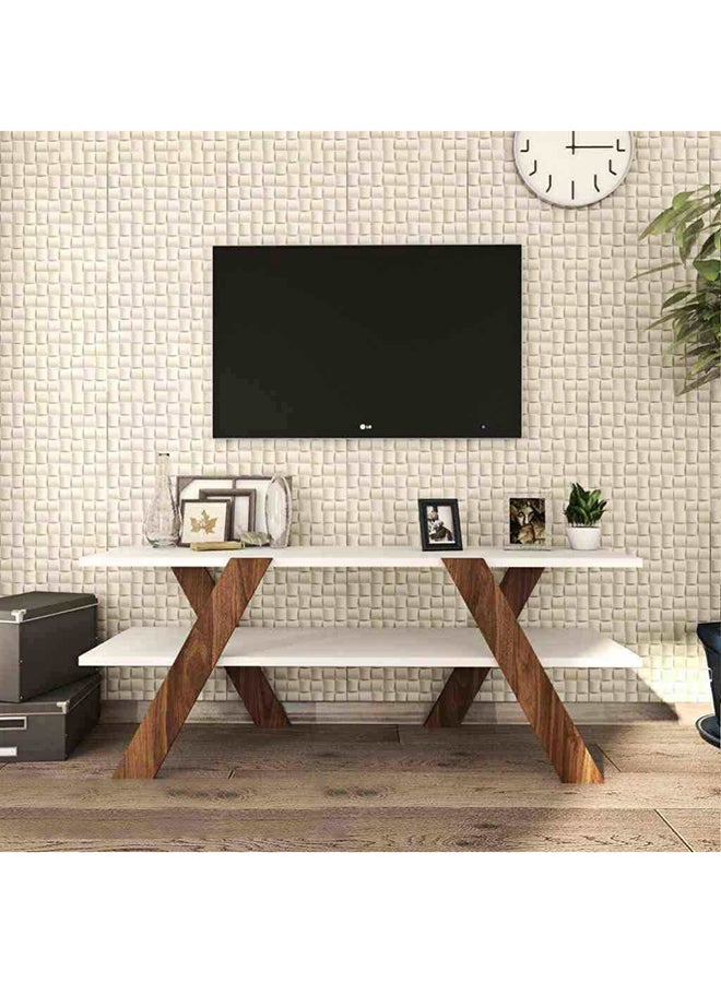 Homzmart MDF TV Table White & Brown - 150x30x50 cm - Image 1