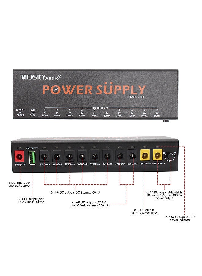 Generic 11-Channel Guitar Pedal Power Supply with Independent Short Circuit Protection Pedal Board Power Supply  - Image 2