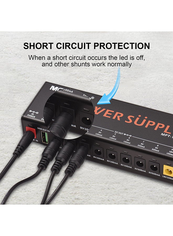 Generic 11-Channel Guitar Pedal Power Supply with Independent Short Circuit Protection Pedal Board Power Supply  - Image 3