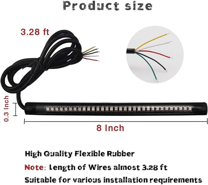 Bestrix شريط إضاءة LED مرن عالمي 8" مع أضواء توقف الفرامل وإشارات الانعطاف - شامل للدراجات النارية والسكوترات والرباعيات والكروازر على الطرق الوعرة، أحمر/برتقالي - Image 2