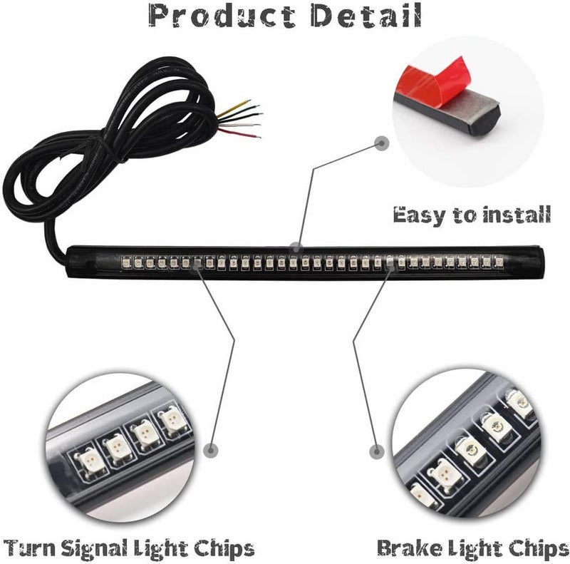 Bestrix شريط إضاءة LED مرن عالمي 8" مع أضواء توقف الفرامل وإشارات الانعطاف - شامل للدراجات النارية والسكوترات والرباعيات والكروازر على الطرق الوعرة، أحمر/برتقالي - Image 3