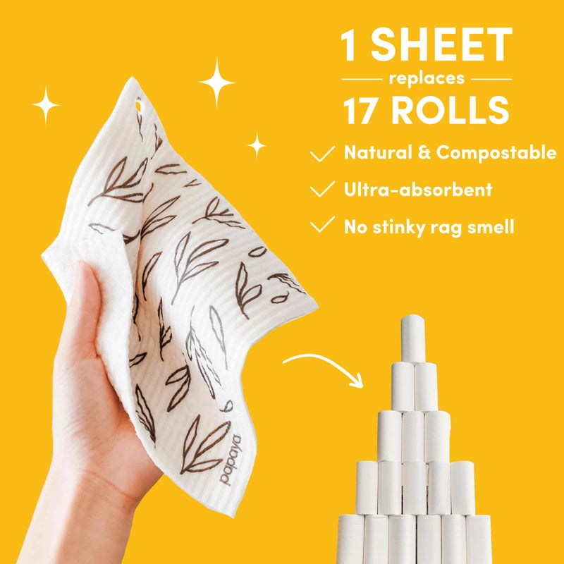 Papaya Reusable Paper Towels, Premium Swedish Dishcloths with Hook, Non-Scratch Reusable Paper Towel, 1 Sheet Replaces 17 Rolls - 2 Sheets, 1 Hook - Image 3
