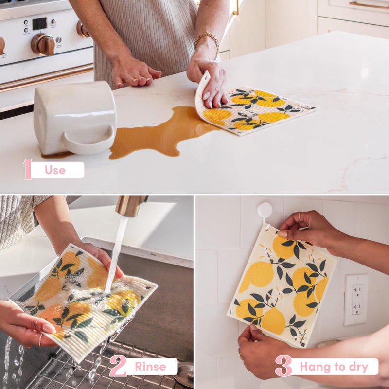 Papaya Reusable Paper Towels, Premium Swedish Dishcloths with Hook, Non-Scratch Reusable Paper Towel, 1 Sheet Replaces 17 Rolls - 2 Sheets, 1 Hook - Image 4