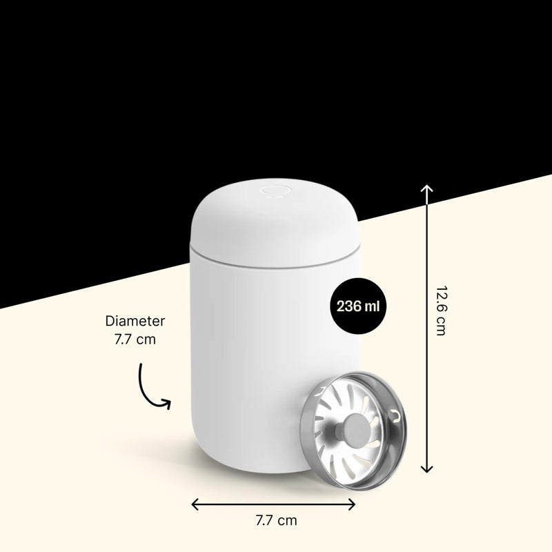 FELLOW فيللو 12 أونصة كارتر موف كوب السفر - كوب قهوة سفر معزول بالفراغ من الفولاذ المقاوم للصدأ - كوب قهوة مع داخلية خزفية وحماية من الرش - أبيض غير لامع - Image 3