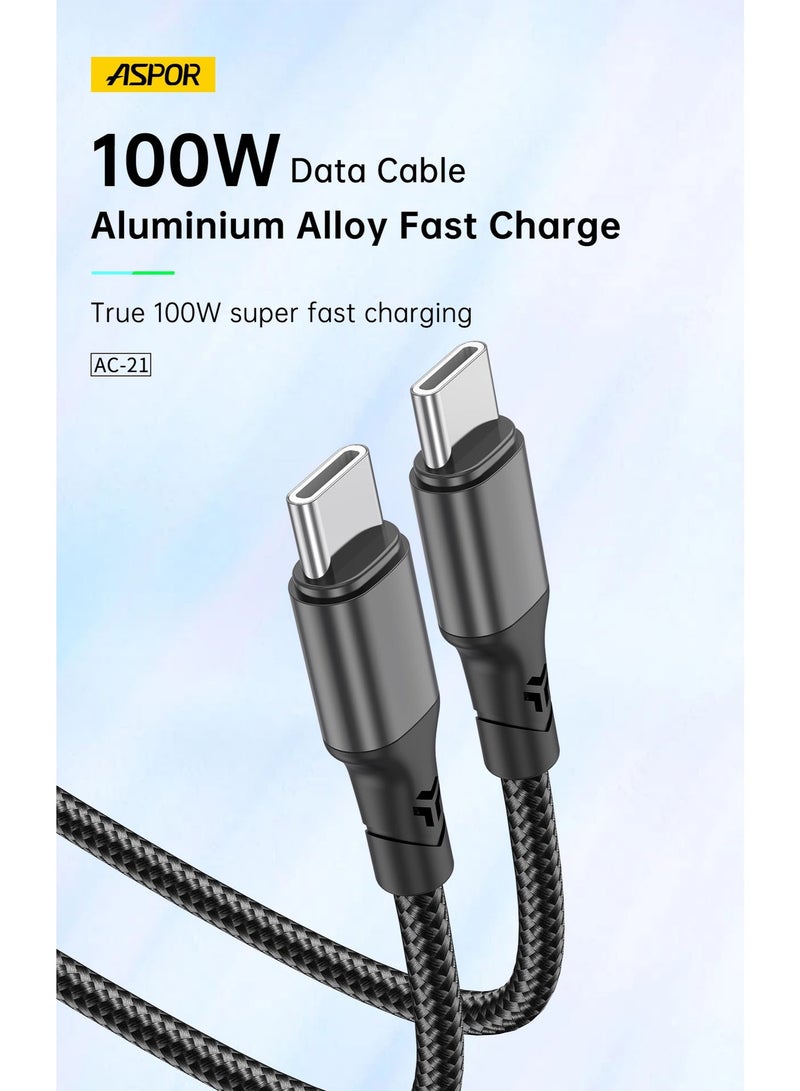 أسبور كيبل جوال ASPOR AC-21L USB-C إلى USB-C –  سرعة فائقة وأداء احترافي بقدرة 100 واط 🔋 - Image 2