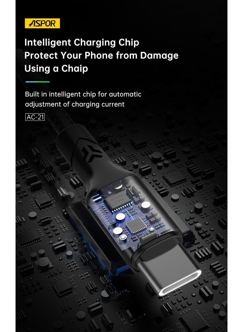 أسبور كيبل جوال ASPOR AC-21L USB-C إلى USB-C –  سرعة فائقة وأداء احترافي بقدرة 100 واط 🔋 - Image 3