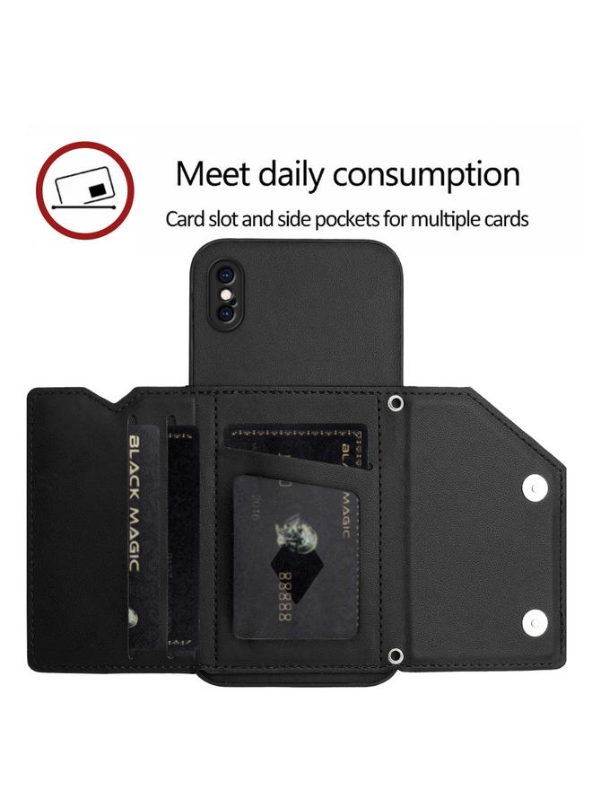 اس-توب جراب لهاتف iPhone XS Max بملمس الجلد وفتحات للبطاقات مع حزام معصم - Image 5