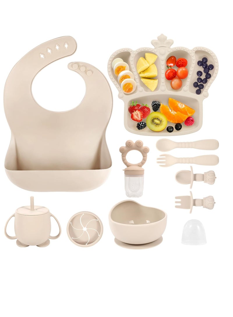 GUDOO 10 Pack Silicone Baby Feeding Set Baby Led Weaning Supplies Suction Bowl Divided Plate Baby Bibs Fruit Feeder Baby Spoons Forks Sippy Cup Toddler Utensil Sets Baby Essentials for Newborn Gift - Image 1