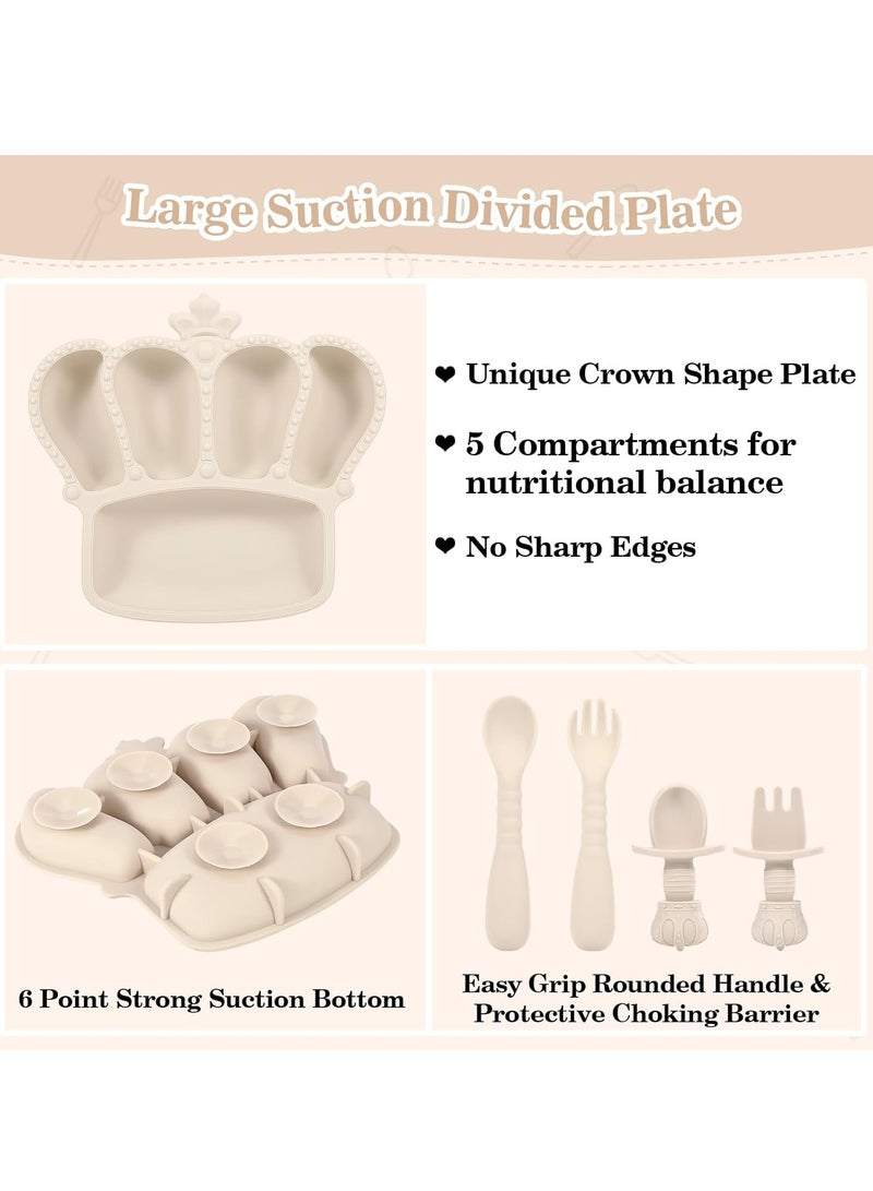 GUDOO 10 Pack Silicone Baby Feeding Set Baby Led Weaning Supplies Suction Bowl Divided Plate Baby Bibs Fruit Feeder Baby Spoons Forks Sippy Cup Toddler Utensil Sets Baby Essentials for Newborn Gift - Image 3