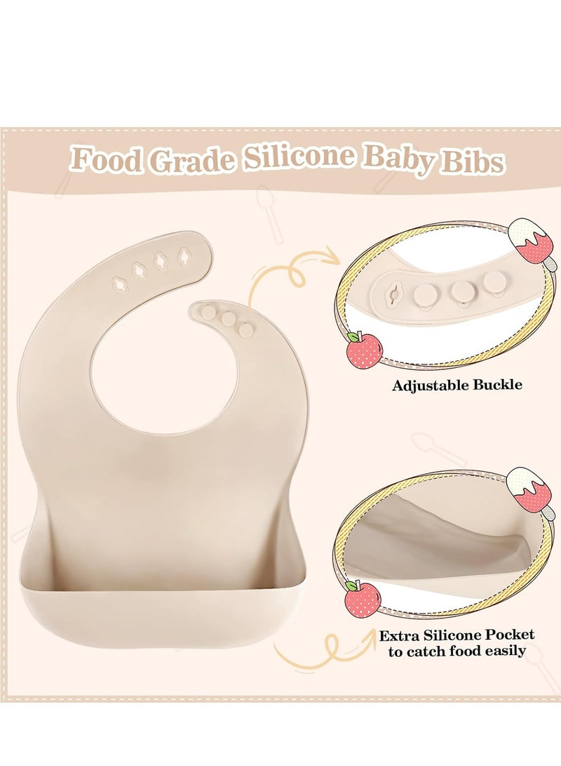 GUDOO 10 Pack Silicone Baby Feeding Set Baby Led Weaning Supplies Suction Bowl Divided Plate Baby Bibs Fruit Feeder Baby Spoons Forks Sippy Cup Toddler Utensil Sets Baby Essentials for Newborn Gift - Image 5