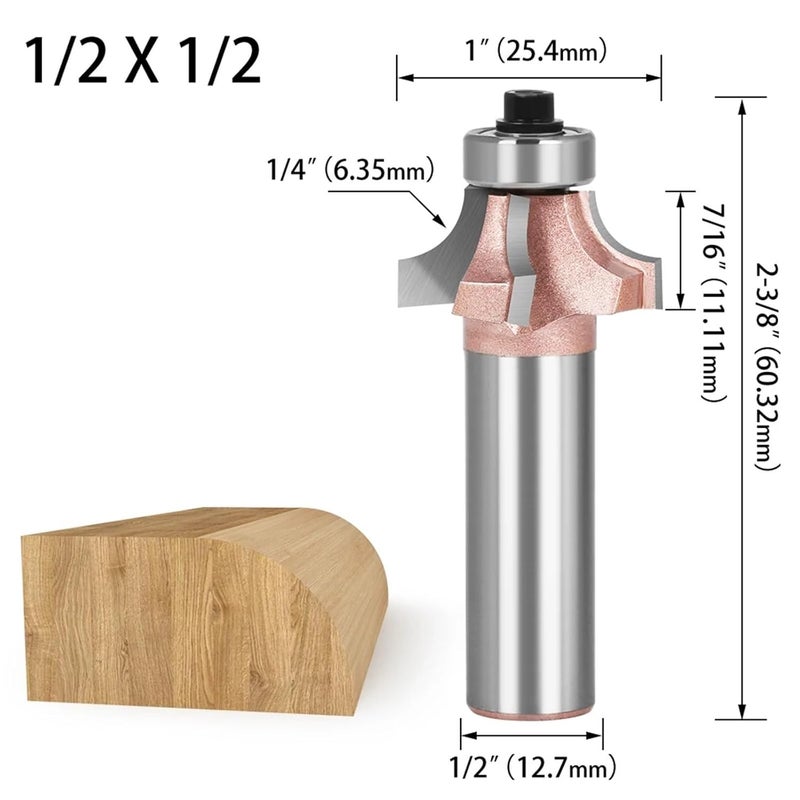 1 2 Inch Shank Industrial Corner Round Wood Router Bit 4 Teeth Trimming Cutter 1I2X1I2 - Image 3