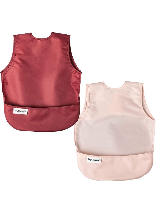 Tiny Twinkle Tiny Twinkle Mess-Proof Apron Toddler Bibs w/Tug-Proof Closure, Baby Food Bibs, 2 Pack Rose Burgundy  - Image 1