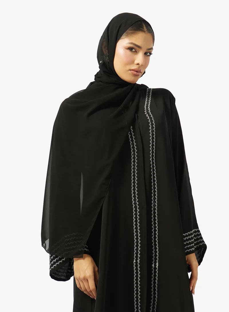 hayas closet  Lace Embellished Open Front V Neck Abaya for Women | Best Price UAE
