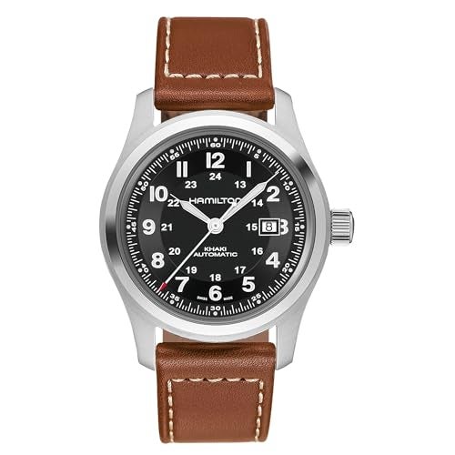 Hamilton Watch Khaki Field Auto | Swiss Made | 42mm Stainless Steel Case | Black Dial Analog Watch | Leather Strap (Model: H70555533) - Image 1