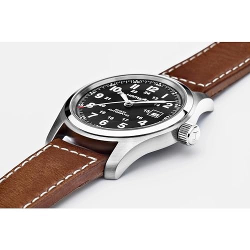 Hamilton Watch Khaki Field Auto | Swiss Made | 42mm Stainless Steel Case | Black Dial Analog Watch | Leather Strap (Model: H70555533) - Image 3