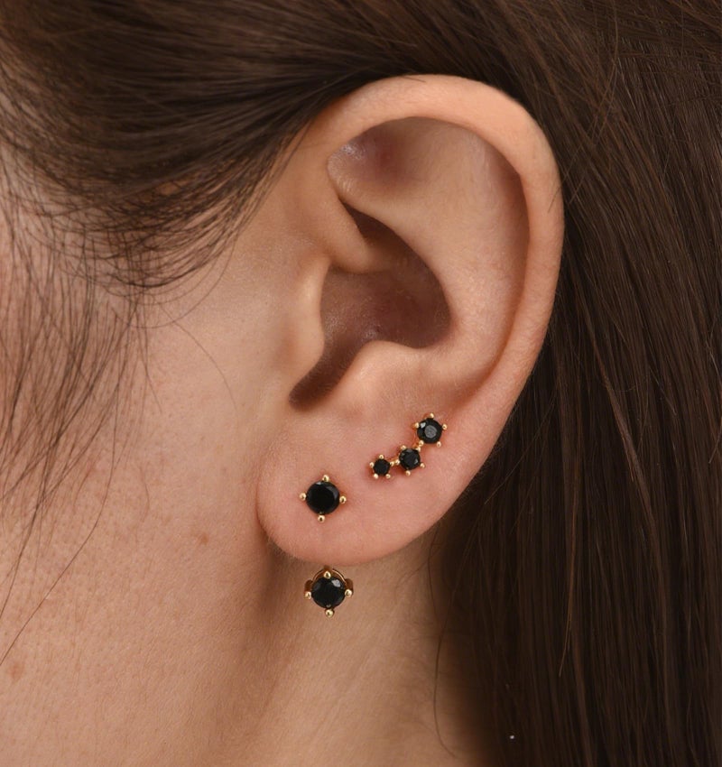 YEEZII Gold Stud Earrings for Women, 6 Pairs 14K Hypoallergenic Cartilage Earrings for Multiple Piercing, Dainty Small Stackable Hoop Ball Earrings Set (Black-CZ-6 Pairs) - Image 4