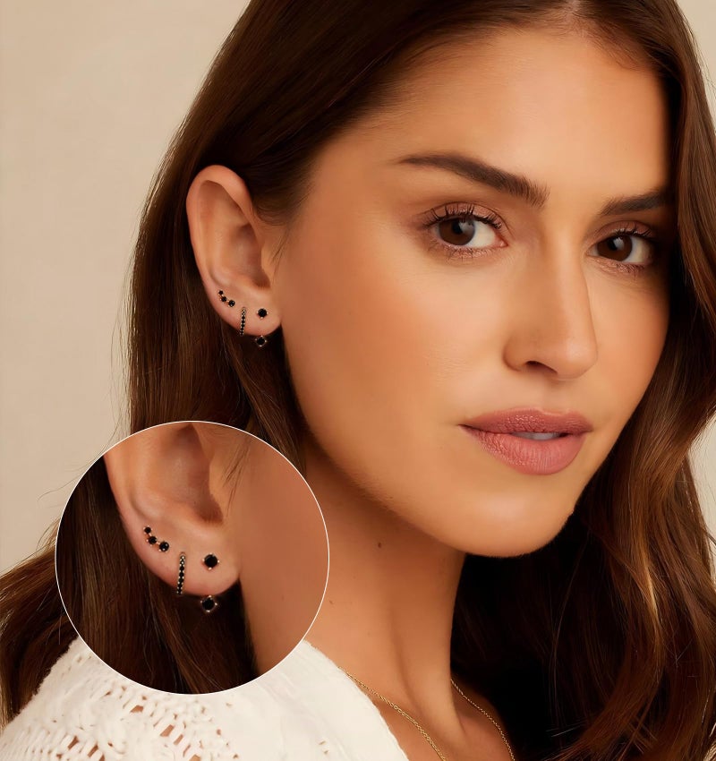 YEEZII Gold Stud Earrings for Women, 6 Pairs 14K Hypoallergenic Cartilage Earrings for Multiple Piercing, Dainty Small Stackable Hoop Ball Earrings Set (Black-CZ-6 Pairs) - Image 3