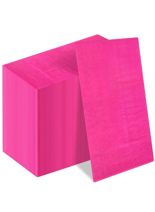 Whaline 100Pcs Hot Pink Guest Napkins Disposable Paper Dinner Napkin Party Decorative Hand Napkin Towel for Wedding Bridal Shower Birthday Celebration Party Supplies Table Decoration - Image 1