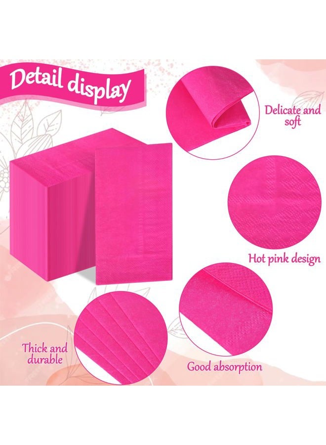 Whaline 100Pcs Hot Pink Guest Napkins Disposable Paper Dinner Napkin Party Decorative Hand Napkin Towel for Wedding Bridal Shower Birthday Celebration Party Supplies Table Decoration - Image 3