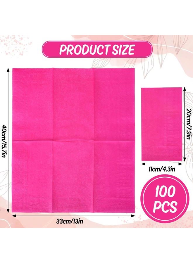 Whaline 100Pcs Hot Pink Guest Napkins Disposable Paper Dinner Napkin Party Decorative Hand Napkin Towel for Wedding Bridal Shower Birthday Celebration Party Supplies Table Decoration - Image 2
