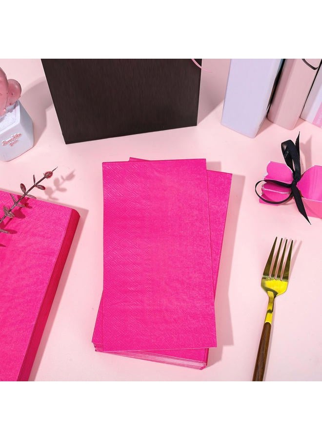 Whaline 100Pcs Hot Pink Guest Napkins Disposable Paper Dinner Napkin Party Decorative Hand Napkin Towel for Wedding Bridal Shower Birthday Celebration Party Supplies Table Decoration - Image 4