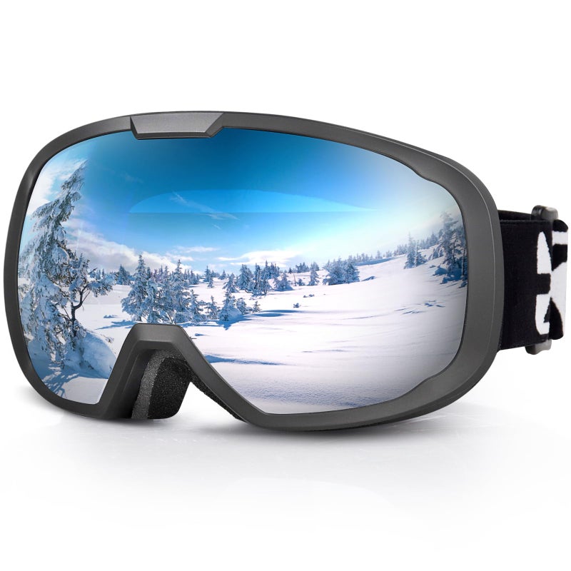 EXP VISION Ski Goggles for Men Women, OTG Snowboard Goggles with 100% UV Protection Anti Fog Lens Snow Goggles (Silver Black) - Image 1