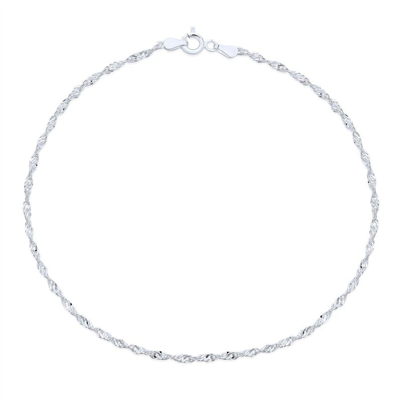 Bling Jewelry Singapore Chain Twisted Curb Anklet Ankle Bracelet For Women Teens .925 Sterling Silver 9 Inch Made In India - Image 1