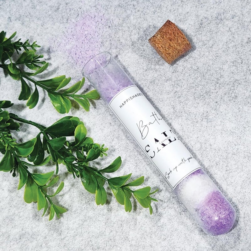 Happishades Lavender Epsom Bath Salt for Body Foot Spa Calming Relaxing Muscle Pain Relief Aromatherapy Himalayan Pink Salt Essential Oil 50g Gift Pack Cruelty Free Natural Therapeutic - Image 1