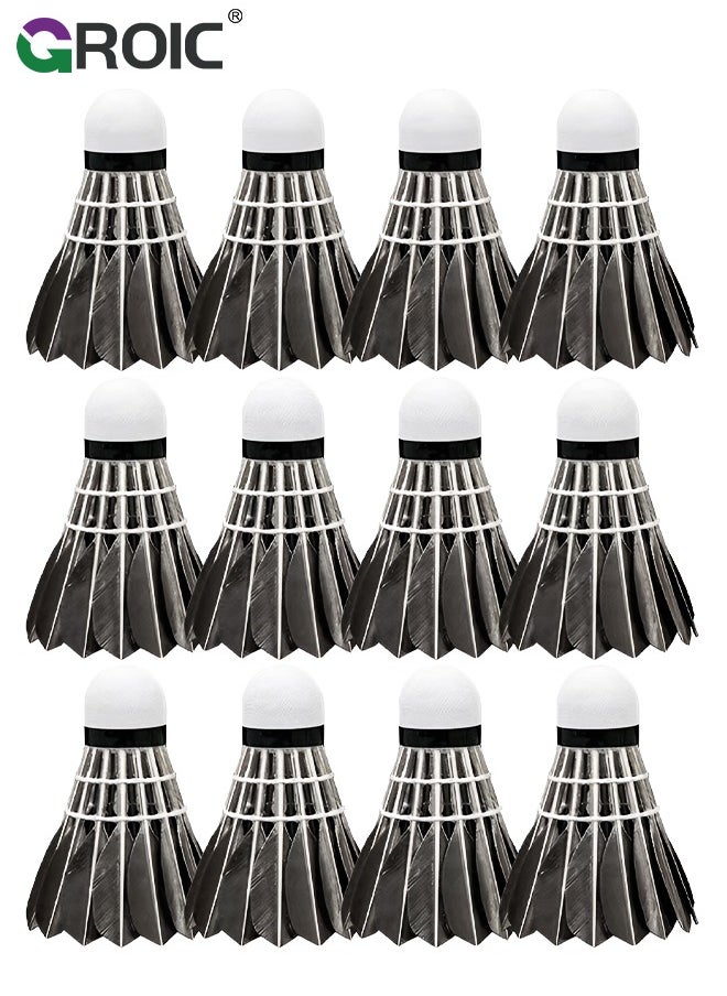 GROIC 12 Pack Badminton Birdies Shuttlecocks, Badminton Goose Feather Stable Durable High Speed Training Badminton Balls for Indoor & Outdoor Practice Sports Training Activities  - Image 1