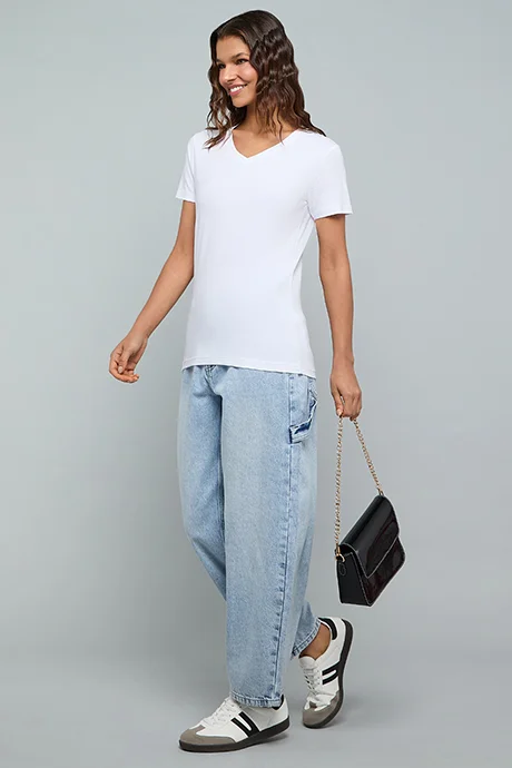 أر أند بي Washed Barrel Fit Jeans With Button Closure