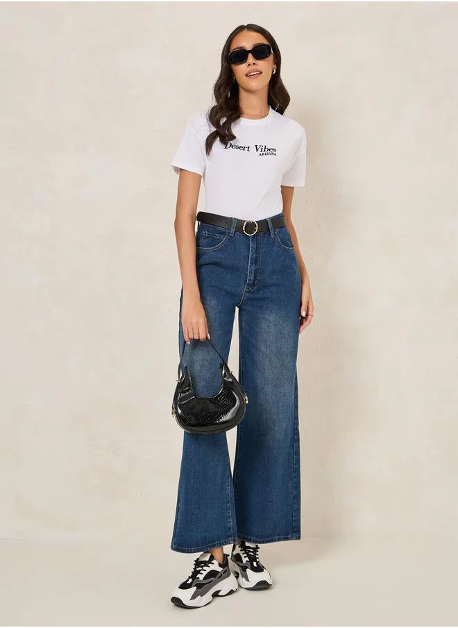 Styli Regular Fit Desert Vibes Embroidered Slogan T-Shirt