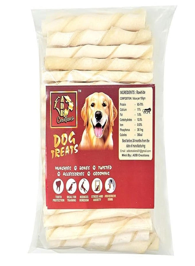 ADB Creations Dog Food Chew Stick Milky Rawhide Calcium Twisted Munchie Treats Nutritional Benefits Strengthen Bones and Teeth for All Breeds Dogs and All Life Stages (900 gram) - Image 1