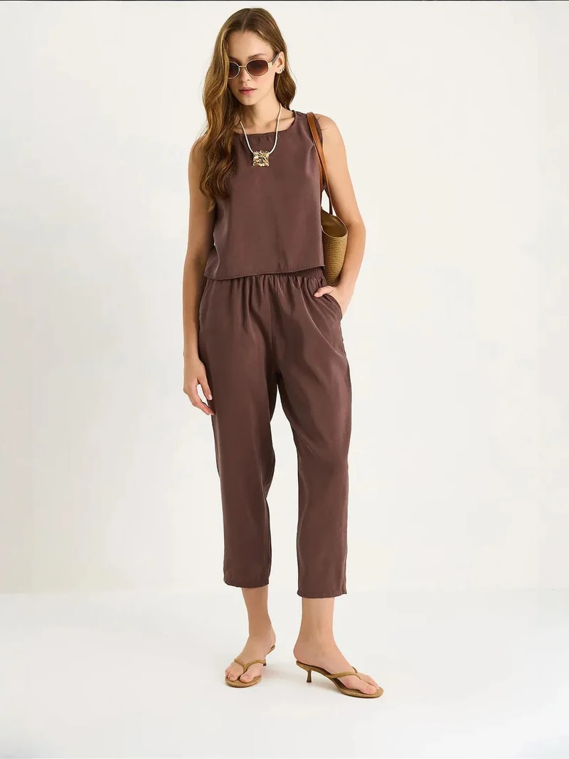 Bianco Lucci LUCCI Sleeveless Crew Neck Tunic and Wide Leg Pants Set