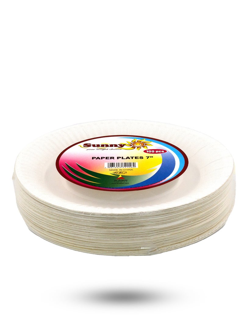 Sunny Your Bright Choice Disposable Paper Plates White Round 7 Inches, 100 Pieces  - Image 3