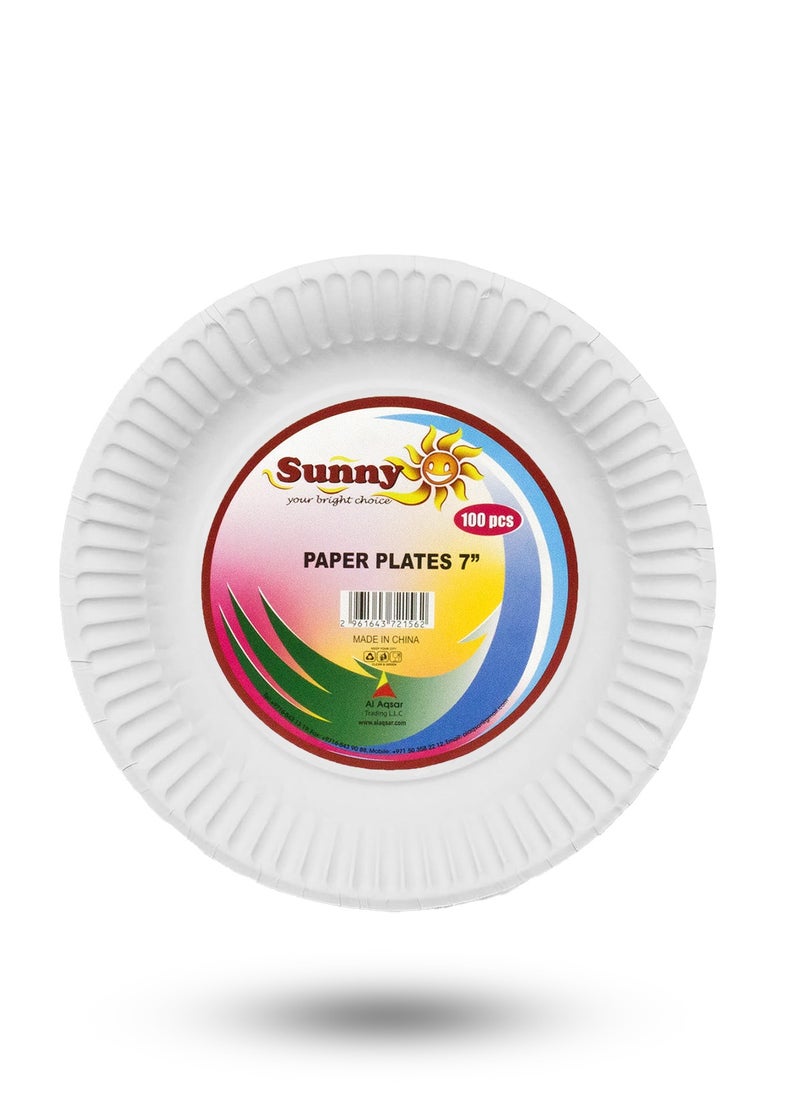 Sunny Your Bright Choice Disposable Paper Plates White Round 7 Inches, 100 Pieces  - Image 1