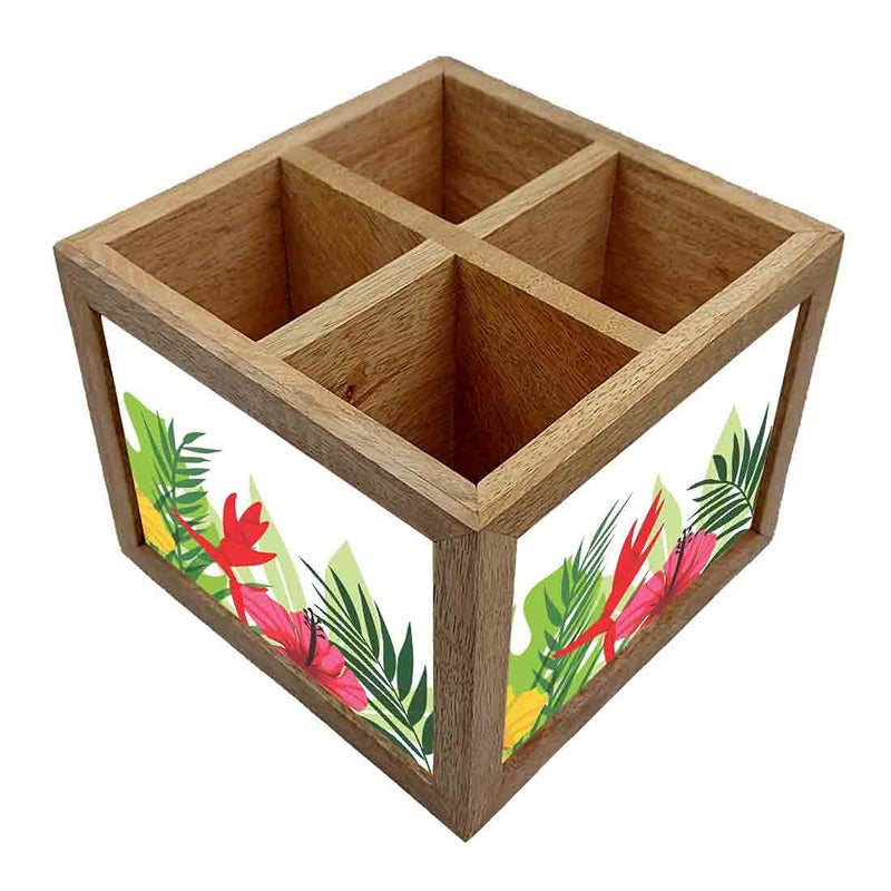 Nutcase Wooden Cutlery Stand Holder Silverware Caddy Spoons Forks Knives Organizer for Dining Table Kitchen Made in IndiaSpoons NOT Included Leaves - Image 2