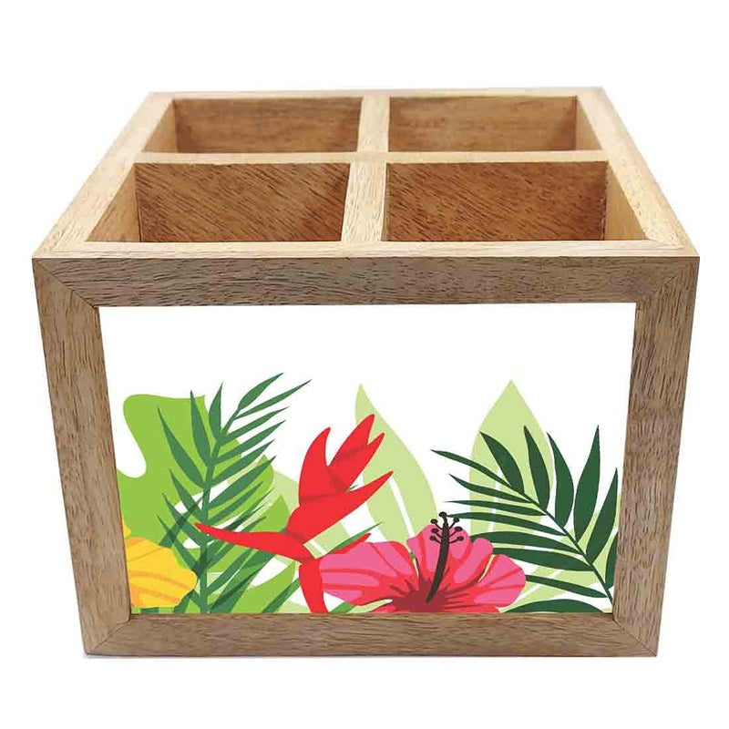 Nutcase Wooden Cutlery Stand Holder Silverware Caddy Spoons Forks Knives Organizer for Dining Table Kitchen Made in IndiaSpoons NOT Included Leaves - Image 3