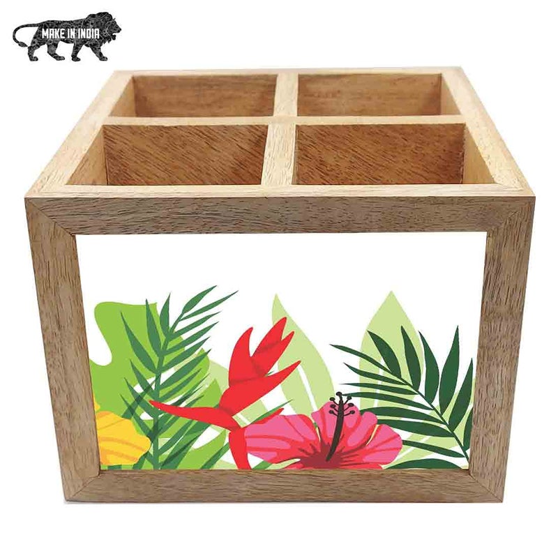 Nutcase Wooden Cutlery Stand Holder Silverware Caddy Spoons Forks Knives Organizer for Dining Table Kitchen Made in IndiaSpoons NOT Included Leaves - Image 5