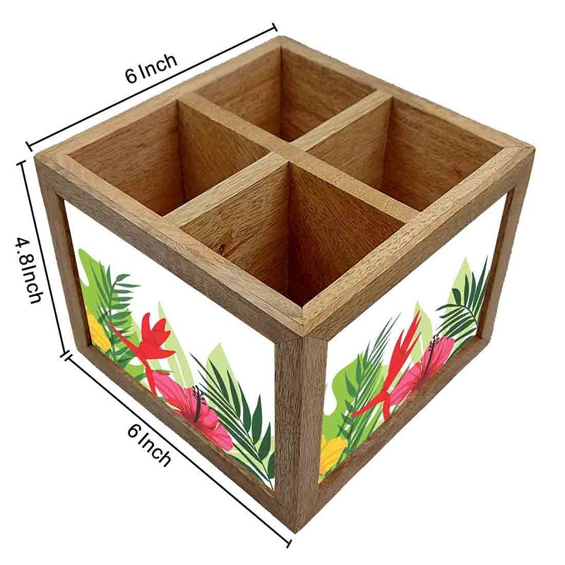Nutcase Wooden Cutlery Stand Holder Silverware Caddy Spoons Forks Knives Organizer for Dining Table Kitchen Made in IndiaSpoons NOT Included Leaves - Image 4