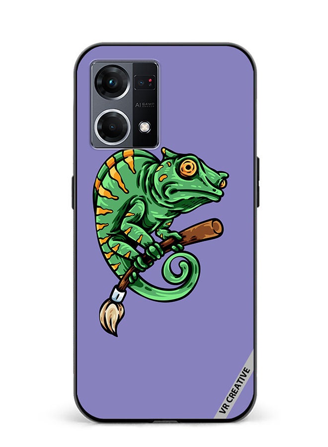 VR CREATIVE Protective Case Cover For Oppo Reno8 4G Chameleon On Broom Design Multicolour - Image 1
