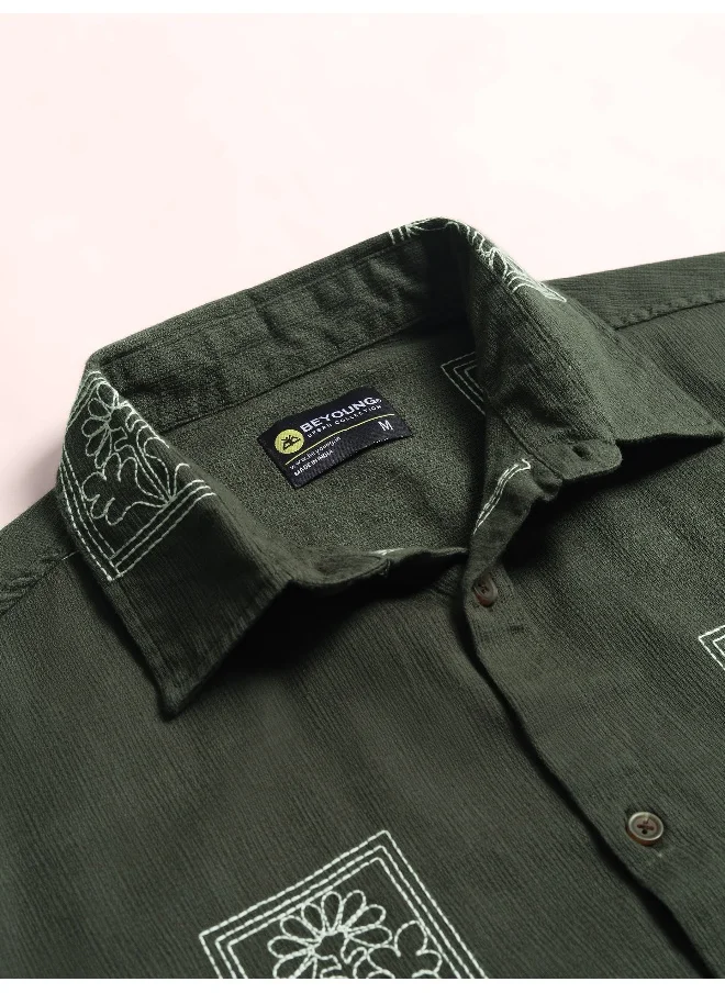 بيونغ Olive Green Geometric Floral Shacket