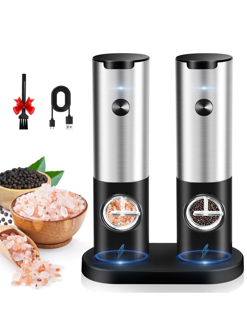 Bukela Electric Salt and Pepper Grinder Set - Rechargeable Pepper Mill with Adjustable Coarseness - Automatic Salt Shakers with Light for Kitchen - Image 1