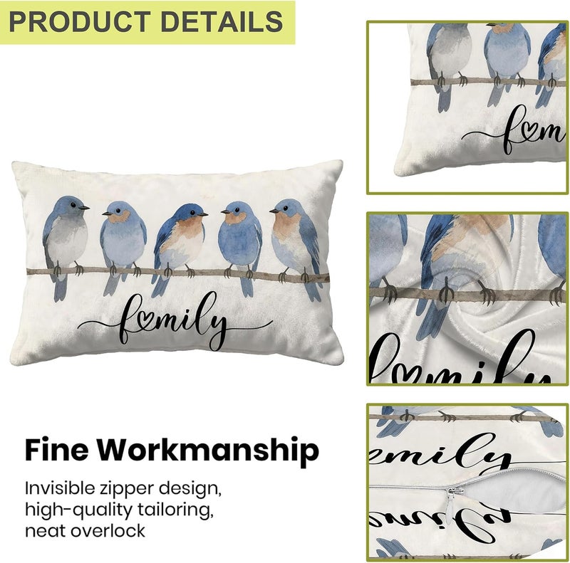 Identiy Blue Bird Family Throw Pillow Cover 12x20 Inch Pack of 1, Watercolor Cute Birds Decorative Pillow Case, Lumar Cushion Pillow Cover for Home Sofa Couch Indoor Outdoor - Image 3