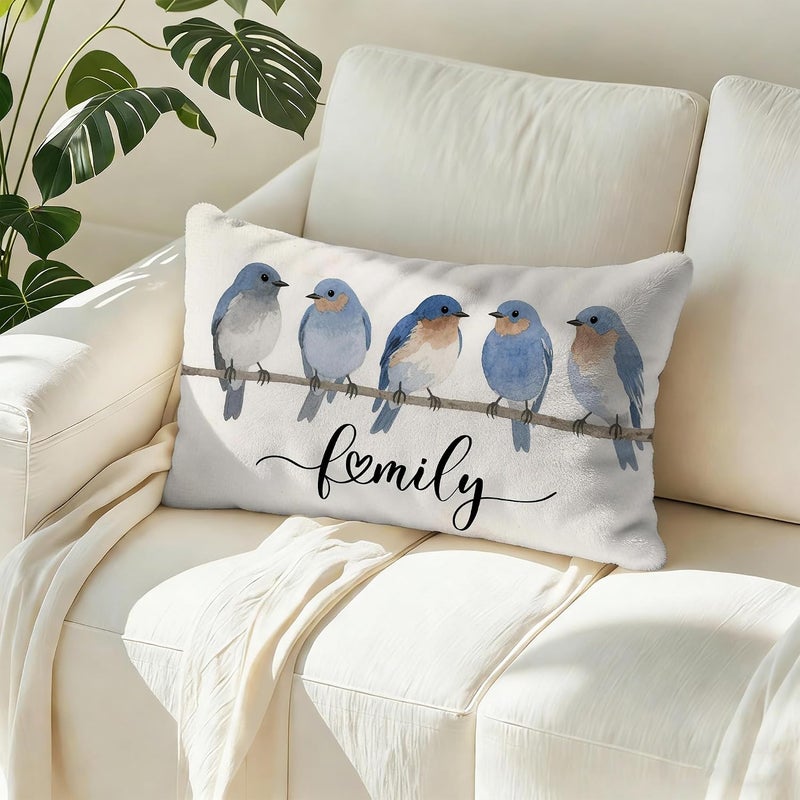 Identiy Blue Bird Family Throw Pillow Cover 12x20 Inch Pack of 1, Watercolor Cute Birds Decorative Pillow Case, Lumar Cushion Pillow Cover for Home Sofa Couch Indoor Outdoor - Image 5