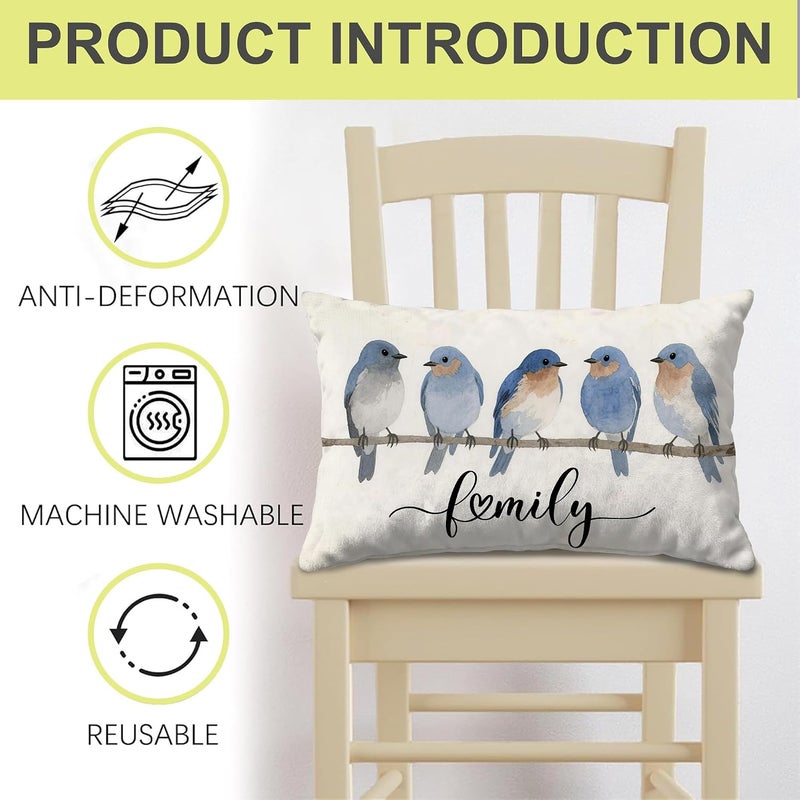 Identiy Blue Bird Family Throw Pillow Cover 12x20 Inch Pack of 1, Watercolor Cute Birds Decorative Pillow Case, Lumar Cushion Pillow Cover for Home Sofa Couch Indoor Outdoor - Image 4