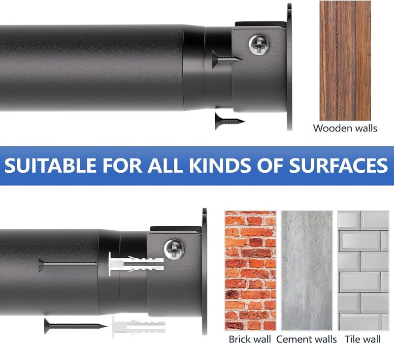 أعمدة خزائن قابلة للتعديل، بأطوال تتراوح بين 17 و38 بوصة، مصنوعة من فولاذ عالي الجودة، مناسبة لتعليق الملابس في الخزائن وغرف الغسيل والحمامات والنوافذ، بلون أسود مات، قطر 1.3 بوصة - Image 5