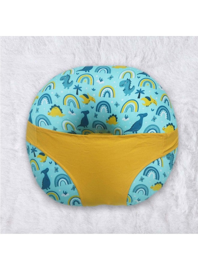 Kradyl Kroft 5In1 Baby Feeding Pillow With 100% Cotton Detachable Cover | With Belt And Baby Hoop | Breastfeeding Pillow | Nursing Pillow (Teal Dinos) - Image 1
